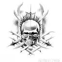 skull with a crown of thorns , and with the words god's villan tattoo design idea