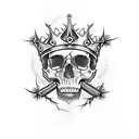 skull with a crown of thorns , and with the words god's villan tattoo design idea