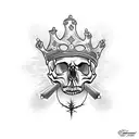 skull with a crown of thorns , and with the words god's villan tattoo design idea