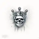 skull with a crown of thorns , and with the words god's villan tattoo design idea