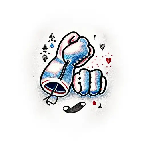 boxing gloves and canasta playing cards and fishing  tattoo design idea