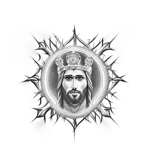 create a Versace inspired arm tattoo of Jesus Christ wearing a crown of thorns tattoo design idea