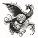 Phoenix, lotus flower, yin yang, Initials A and V tattoo design idea