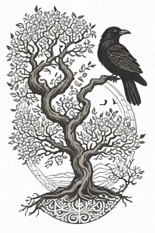tree of life and raven tattoo design idea