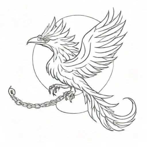 Phenix braking a chain attached to the floor and fly away  tattoo design idea