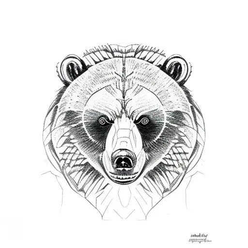 grizzly bear with scars on eye and mouth tattoo design idea