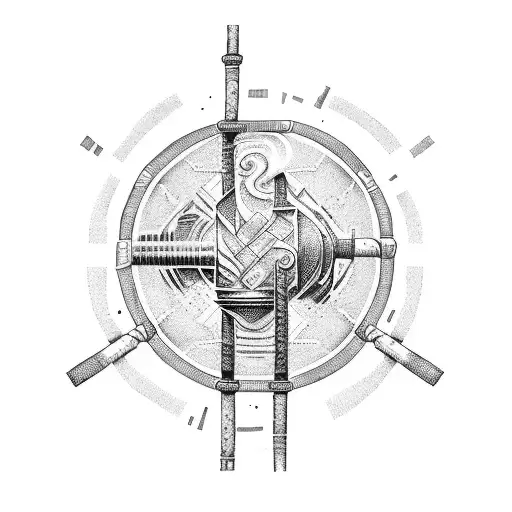 Combine the elements of pipeline construction and Roman warriors in a dotwork tattoo design tattoo design idea