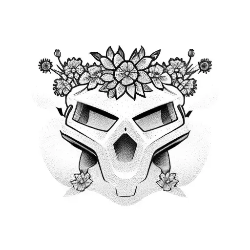 old school dirt bike helmet with branches and flowers coming from inside tattoo design idea