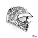 old school dirt bike helmet with branches and flowers blooming from inside the helmet tattoo design idea
