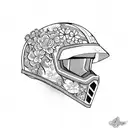 old school dirt bike helmet with branches and flowers blooming from inside the helmet tattoo design idea