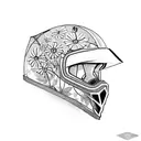old school dirt bike helmet with branches and flowers blooming from inside the helmet tattoo design idea