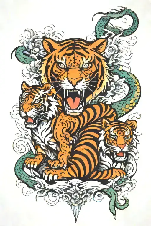 tiger and dragon surrounded tattoo design idea