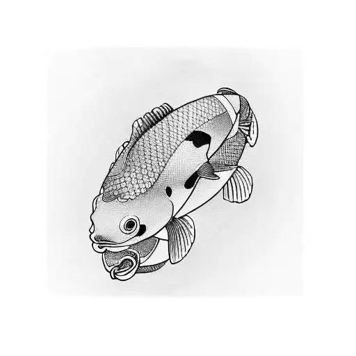 single line illustration  of koi fish on thigh for men tattoo design idea