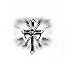 Upside down cross, unholy, Jesus playing rock song guitar  tattoo design idea