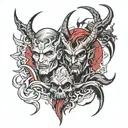 half  god and devil tattoo design idea