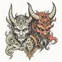 half  god and devil tattoo design idea