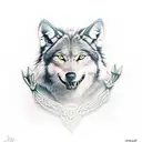 Angrie black Wolf, big teeth, viking axes tattoo design idea