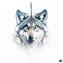 Angrie black Wolf, big teeth, viking axes tattoo design idea