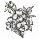 snow drop, carnation, violet, primrose, it iris flowers intertwined tattoo design idea