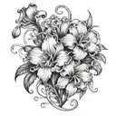 snow drop, carnation, violet, primrose, it iris flowers intertwined tattoo design idea