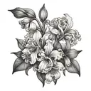 snow drop, carnation, violet, primrose, it iris flowers intertwined tattoo design idea