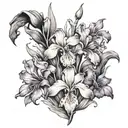 snow drop, carnation, violet, primrose, it iris flowers intertwined tattoo design idea