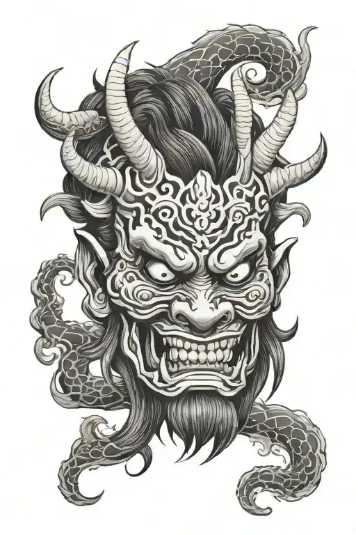 oni demon mask tattoo design idea