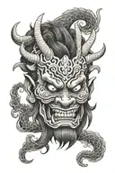 oni demon mask tattoo design idea
