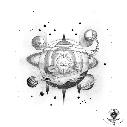 planets, sea, aliens, marine tattoo design idea