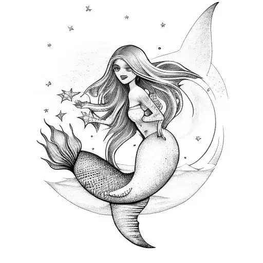 Tattoo tagged with: mermaid, moon, dots, leg | inked-app.com