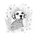 dog with  flowers , stars , spaceship  tattoo design idea