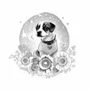 dog with  flowers , stars , spaceship  tattoo design idea