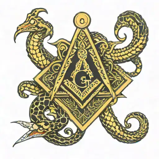 freemason symbol with 2 snakes eating each other circling the symbol tattoo design idea
