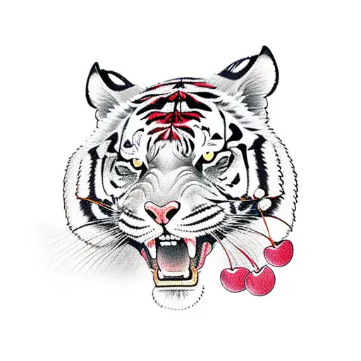 tiger with cherry blossom tattoo design idea
