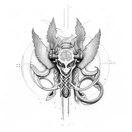 Hermes caduceus minimal tattoo design idea