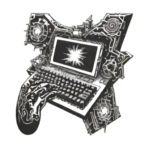 gaming pc keyboard with a portal opening tattoo design idea