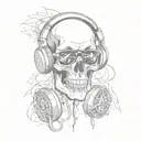 A skull wearing headphones and sunglasses with trap music notes as tattoos tattoo design idea