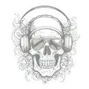 A skull wearing headphones and sunglasses with trap music notes as tattoos tattoo design idea