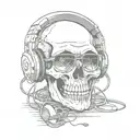 A skull wearing headphones and sunglasses with trap music notes as tattoos tattoo design idea