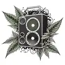A geometric pattern of marijuana leaves forming a speaker blasting hip-hop beats tattoo design idea