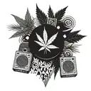 A geometric pattern of marijuana leaves forming a speaker blasting hip-hop beats tattoo design idea