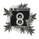 A geometric pattern of marijuana leaves forming a speaker blasting hip-hop beats tattoo design idea