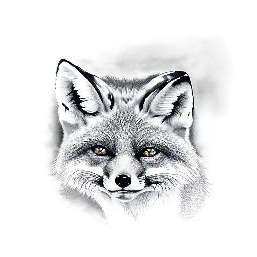 The tattoo on the forearm is the muzzle of a red fox, half colored, half monochrome, a monocle on a chain on one eye tattoo design idea