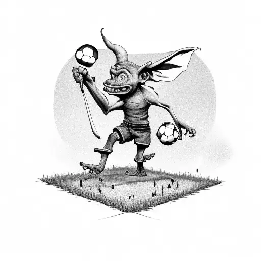 Irish goblin playing soccer in a green field tattoo design idea