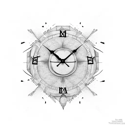 clock with shattered or broken hands, representing the time wasted and the broken trust. tattoo design idea