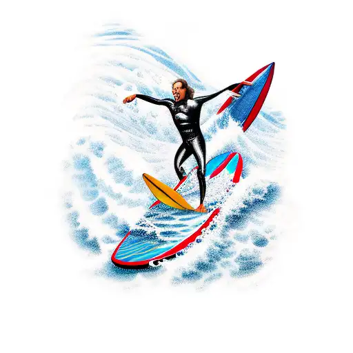 surfer riding wave tattoo design idea