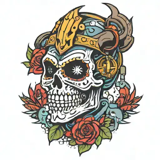 cyber punk skull pacific northwest viking  tattoo design idea