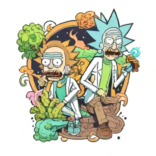 Rick and morty smoking weed tattoo design idea