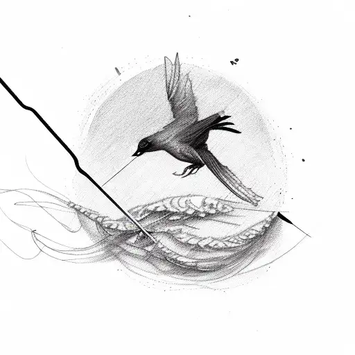 A sewing needle transforming into a graceful bird tattoo design idea