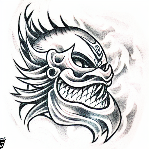 Oni Mask, Aggresive, Ocean waves tattoo design idea